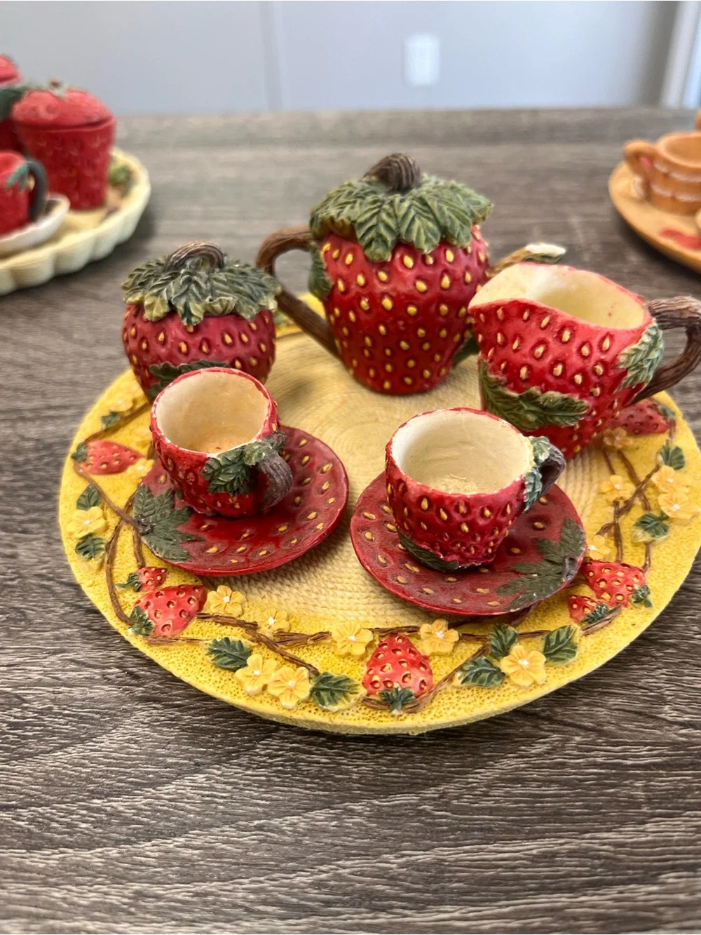 Lot of 5 complete sets of Strawberry themed  Mini Tea Sets - Decor Collection